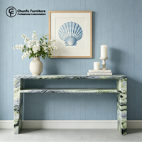 Table console de luxe moderne en marbre vert naturel avec étagère inférieure en U convertible pour hôtel, villa, salon, intérieur de maison