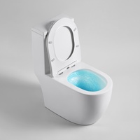 Inodoros Modernos Blancos de Cerámica Fáciles de Limpiar, Inodoro de Una Pieza con Sistema Tornado y Vortex, con Botón de Descarga Redondo para Baño