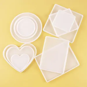 11pcs/set Large Round/Square/Rectangle/Heart Coaster Mould Resin Silicone Molds Shiny Epoxy Casting For DIY Jewelry Making Tools