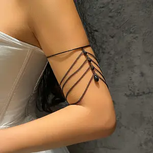 2024 New Gothic Female Body Chain Multi-layer Crystal Chain Open Arm Bracelet with Pendant Gothic Fashion Bracelet