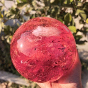 Natural Red Smelted <b>Crystal</b> Sphere With Wooden Base Decorative Gem <b>Ball</b> for Home Ornament Meditation Collection Spiritual Craft - Product Image 4