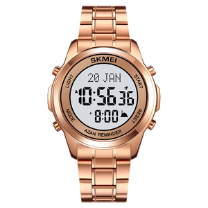 Relojes digitales árabes de acero inoxidable, reloj de pulsera con dirección <span class=keywords><strong>Al</strong></span> Azan, <span class=keywords><strong>Qibla</strong></span>, islámica, para oración musulmana, 2097 - Product Image 3