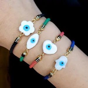 Bracelet en cuivre plaqué or 18K pour femmes, bijou de glaçure tendance, en laiton glacé, yeux maléfiques, cœur, BM1037 - Product Image 1