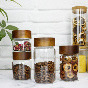 Pot en verre borosilicate de haute qualité pour la conservation des aliments frais, avec couvercle en bois d'acacia, idéal pour les épices, les biscuits et le thé. - Product Image 6
