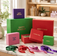 Boîte cadeau rigide portable de style nordique en carton recyclé avec ruban assorti, emballage écologique de luxe coloré pour