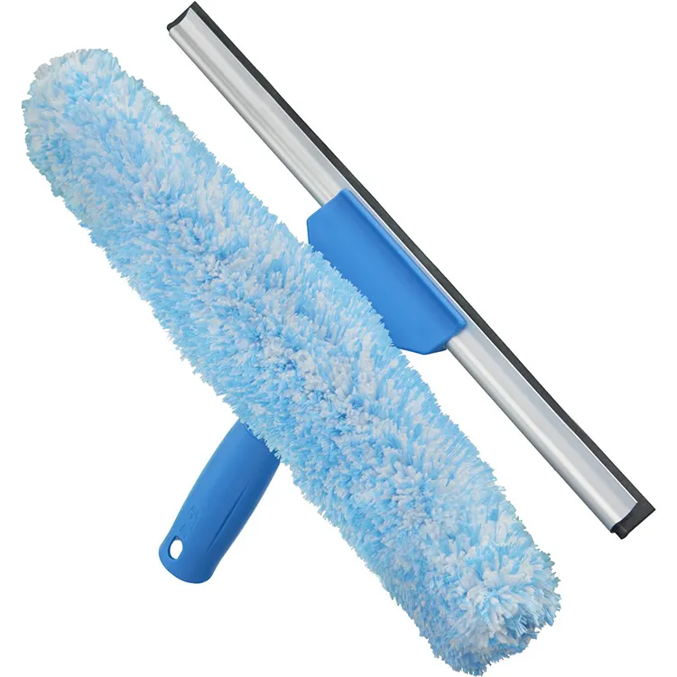 2-in-1 Professional Long Handle Glass Cleaning Squeegee Microfiber Window Wiper