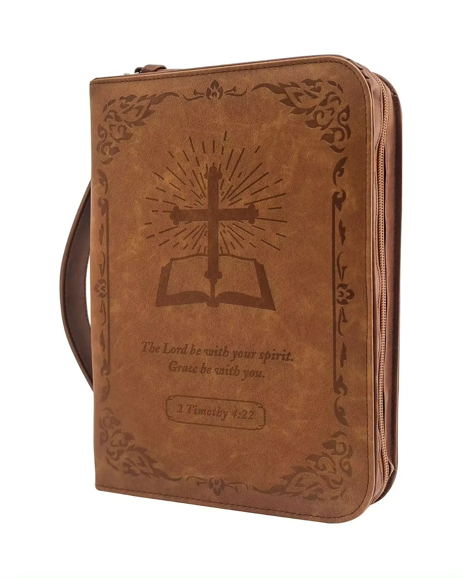 カスタム高品質ポータブルハードシェルPUレザーケース無料ポケットカスタマイズ聖書カバーブックケース教会聖書バッグ