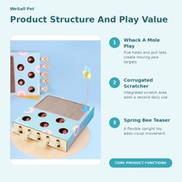 Jouet interactif pour chat OEM ODM : Boîte de jeu Whack-A-Mole avec cinq languettes à tirer, grattoir ondulé et jouet à ressort abeille pour le jeu d'intérieur des chats