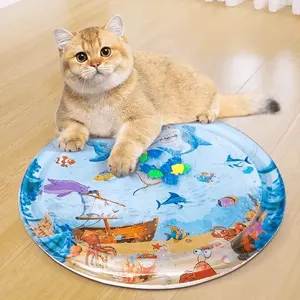 Tapis de jeu aquatique interactif pour chat, tapis gonflable à éclaboussures, thème poissons océaniques, jouet sensoriel en PVC pour chat, tapis d'activité durable pour animaux de compagnie - Product Image 2