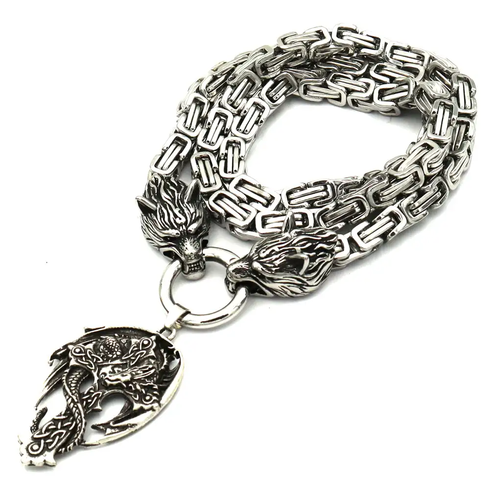 Popular stainless steel square imperial chain necklace men's Viking Odin Celtic wolf Pendant Necklace Fashion Jewelry