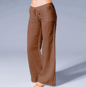 Enyami verano ver a través de protector solar transpirable vacaciones Simple algodón <span class=keywords><strong>Lino</strong></span> pantalones peso ligero cintura alta Casual mujeres Pantalones - Product Image 6