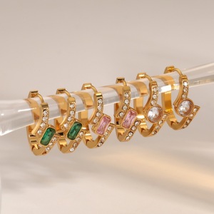 Fashion <b>Clip</b>-on Earrings Geometric Diamond Encrusted Stainless Steel Party Jewelry Te60687 Gn - Product Image 2