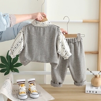 Ensemble de vêtements formels pour bébé garçon, printemps-automne, chemise à cravate imprimée, gilet, pantalon, vêtements pour tout-petits pas chers