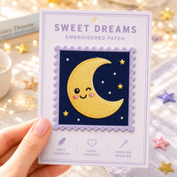 Patchs brodés thermocollants SWEET DREAMS avec bordure découpée, motifs Lune, Étoile, Cactus, Cerises, personnalisables