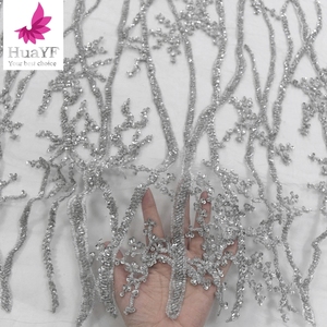 Caliente francés gris hecho a mano con cuentas lentejuelas encaje <span class=keywords><strong>tela</strong></span> hilo de Metal bordado encaje <span class=keywords><strong>vestido</strong></span> para 5 yardas - Product Image 4