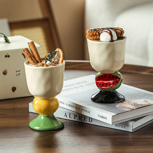 <span class=keywords><strong>Cute</strong></span> Fruit-Shaped pintados à mão Cálice Copo Cerâmico 180ml Capacidade para Café Melancia Morango Sobremesa - Product Image 2