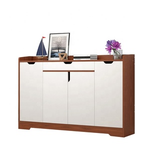 <strong>White</strong> and Oak Veneer 4 Door <strong>Shoe</strong> Cupboard - Hallway or Bedroom <strong>Shoe</strong> <strong>Storage</strong> - Product Image 1