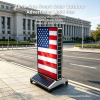 Panneau publicitaire extérieur rectangulaire autoportant en aluminium, boîte lumineuse solaire, étanche IP65, avec roues mobiles, LED automatique crépuscule-aube