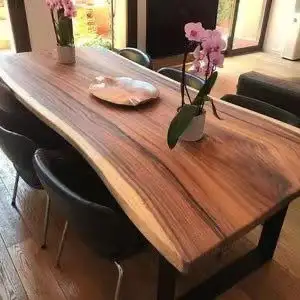 <span class=keywords><strong>Table</strong></span> de <span class=keywords><strong>restaurant</strong></span> en bois massif de noyer naturel irrégulier, moderne et personnalisée, fabriquée par Livemate Factory, meubles de salle à manger - Product Image 4
