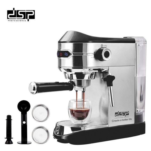 DSP Stainless Steel Semi Automatic Espresso Coffee Machine with Mini Steam Milk Frother Small Size for Household Use