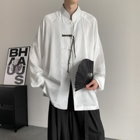 Chemise décontractée ample pour homme, style Tang chinois, col montant, manches longues, boutons grenouille, jacquard, pour le quotidien