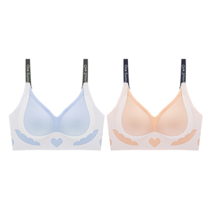 Weicher Nahtloser <span class=keywords><strong>Damen</strong></span>-Bralette Ohne Bügel <span class=keywords><strong>Mango</strong></span>-Cup Buchstabendruck Schulterriemen Herz-Wolken-Design Alltags-BH - Product Image 5