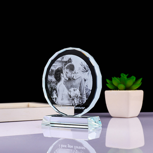 Personalized Round <strong>Crystal</strong> Photo <strong>Frame</strong> 2D Laser Engraved Glass Pictures Gifts for Wedding Anniversary Birthday - Product Image 2
