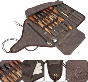 Échantillon gratuit : Sac de transport décontracté en toile cirée, 25 poches, pour ciseaux de sculpture sur bois, pochette à outils multi-usages avec fermeture éclair - Product Image 3