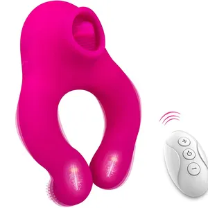 Vibrator Pasangan dengan Cincin Penis dan Penusuk Klitoris, Mainan Seks Silikon Cincin Penis Remote Control untuk Pria dan Wanita