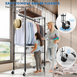 Porte-vêtements moderne ouvert en acier au carbone, anti-poussière, sur pied, pour chambre à coucher, avec étagères de rangement pour pantalons et cravates - Product Image 3