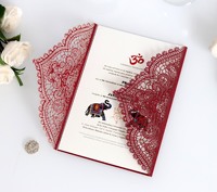 Carte d'invitation de mariage en papier découpé au Laser, pochette rouge élégante, prix de gros