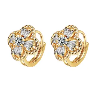 Wholesale 14k 18K 24 Carat Unique Earrings Women's Zircon Flower Gold Earring Korean Women Earing Jewelry