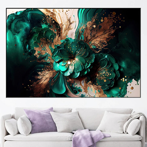 Floral avec des fleurs blanches vertes abstraites toile art <span class=keywords><strong>mural</strong></span> feuille d'or affiche florale salon peinture décorative - Product Image 5