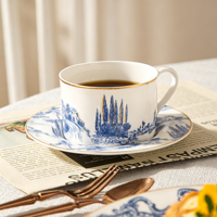 Ensemble tasse et soucoupe à café style turc simple, bord doré, en céramique, pour le thé de l'après-midi britannique, cadeau populaire pour la maison
