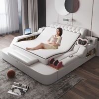 Muebles de Dormitorio Modernos de Lujo, Camas Tapizadas con Masaje Eléctrico, Cama Doble King Size con Estructura de Cuero y Diseño con TV Integrada
