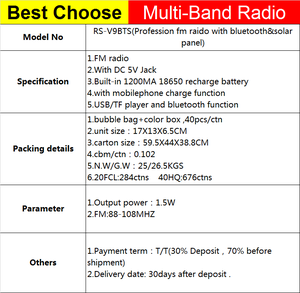 Radio FM AM RS-V9BTS avec haut-parleur Bluetooth et panneau solaire - Product Image 6