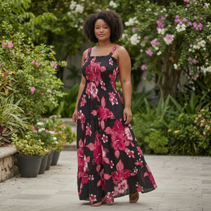Vestido Maxi Bohemio con Hombros Descubiertos, Cintura Imperio, Corte A, de Rayón Tejido, Casual de Verano, Ajuste Holgado, Dobladillo en Capas, Hecho a Mano en la Parte Delantera - Product Image 5