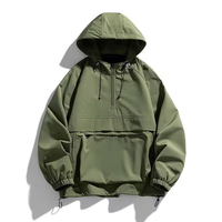 Veste à capuche vintage avec poche avant en nylon personnalisé coupe-vent imperméable coupe-vent pour hommes