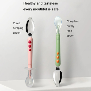 Cucchiaio per Neonati 2 in 1 a Doppia Punta Morbida, Sicuro per l'Addestramento, in Silicone, per Alimenti per Bambini, Raschietto per Frutta e Purè - Product Image 5