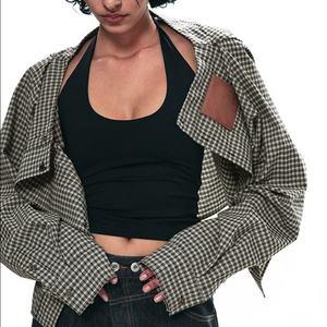 Camisa Desestructurada a Cuadros Clásica Blanca y Negra de Moda al por Mayor, Vestido Falda a Cuadros de Diseño Irregular de Dos Usos para Mujer - Product Image 6