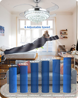Ventilateur de plafond en acrylique cristal de 42 pouces avec lumière, application intelligente minimaliste, 5 CCT, dimmable, moteur DC à économie d'énergie pour maison moderne