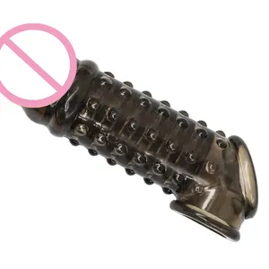 Mehrfach verwendbare Sexspielzeuge für Männer Kondome für Männer schwarz weiches Silikon Penis Ärmel Hundring