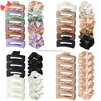 Ensemble de 12 pinces à cheveux et chouchous BELLEWORLD de l'usine coffret cadeau emballage personnalisé pinces à griffes givrées de 10.5cm avec chouchou en satin