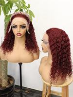 Perruque Bob Lace Front 13x4 à Ondulations Naturelles |   Cheveux humains brésiliens Remy |   Perruque en dentelle transparente couleur bordeaux 99J pour femmes