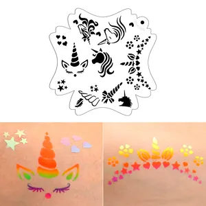 Reutilizáveis Rosto e Corpo Pintura Stencils Kit Glitter Tatuagem Stencils Tatuagens Temporárias para Crianças School Show Aniversários