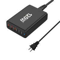 Cargador GaN Tech de 6 Puertos y 120W USB C PD de Carga Rápida, Tipo-C PD 650W USB-A QC3.0, Cargador GaN para MacBook, Laptop, Escritorio, HUB