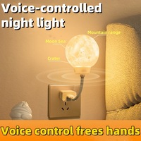 Lampe de chevet LED en forme de lune, à commande vocale, à brancher, pour chambre à coucher, lumière blanche chaude, DIY, lampe de table en forme de planète