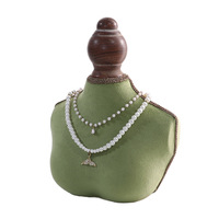 Présentoir de Luxe en Velours Vert Fruité pour Bijoux, Support en Bois de Noyer pour Bagues, Boucles d'Oreilles, Colliers, Plateau de Présentation en Buste, Plateau à Bijoux