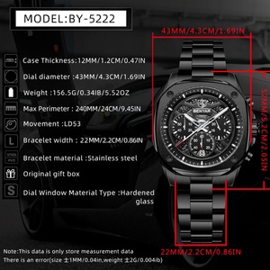 Montre de luxe pour homme BENYAR BY5222, nouvelle montre à quartz carrée de 43 mm, étanche à 30 m - Product Image 6