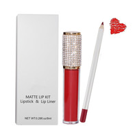 Ensemble de maquillage pour les lèvres en 2 pièces avec gloss et crayon à lèvres dans une boîte transparente